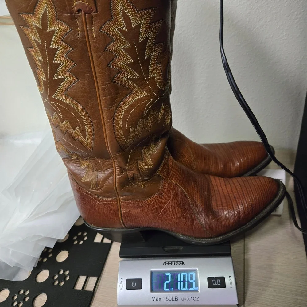 Mens Brown Lizard Skin Western Cowboy Boots Pointed Toe Stitched Leather 8.5D - Picture 14 of 14